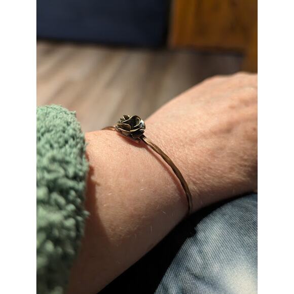 Bohemian Rose Bangle Bracelet Hand Forged Copper Floral Rose Bracelet - Picture 4 of 6